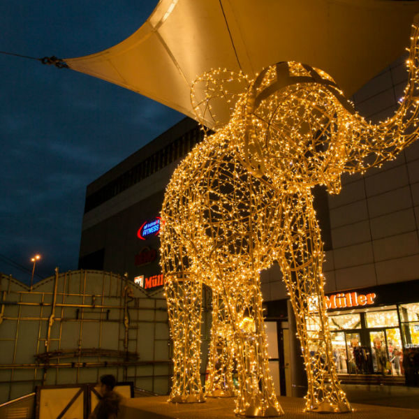 Light sculpture of "Tuffi" the elephant in the city of Wuppertal, Germany.