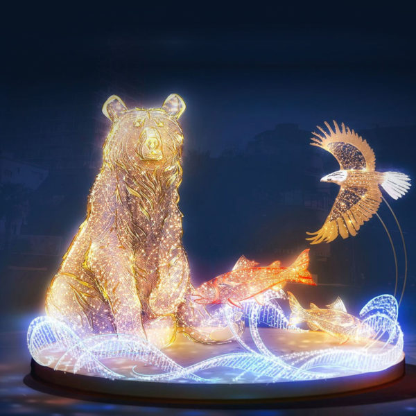 Grizzly bear light sculpture by MK Illumination at Lumiere Vancouver